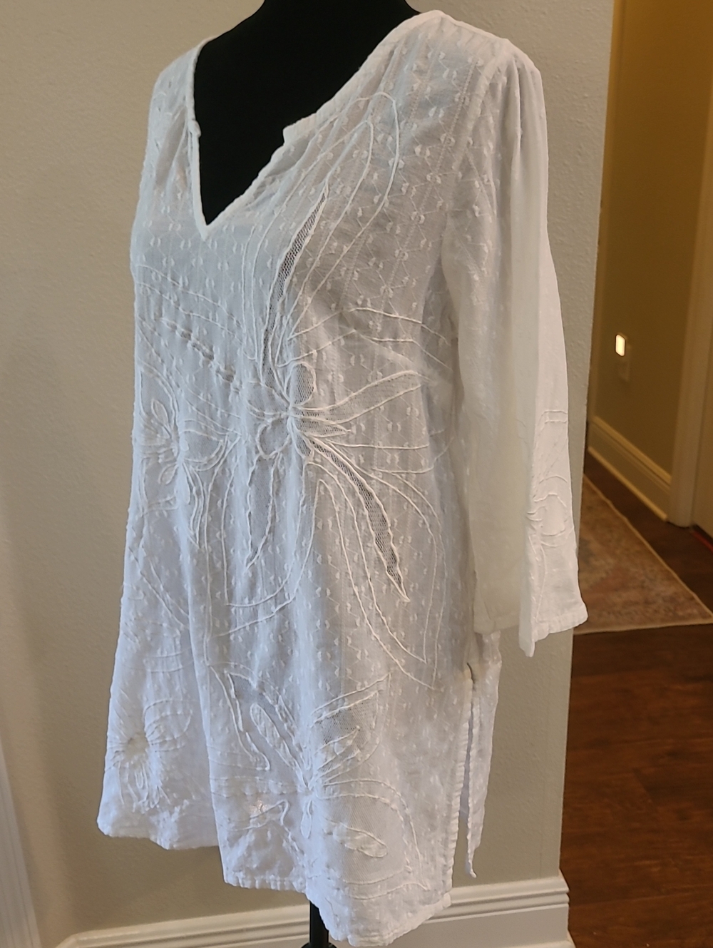 Peppermint Bay White Embroidered V-Neck Tunic Beacy Coastal Vacation Swim Cover